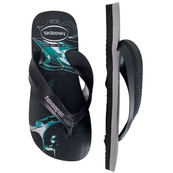 NWOT! Havaianas Batman Flip Flops Black Teal Boys Water Sandals Sz 2Y/EUR 33/34 - Picture 1 of 9